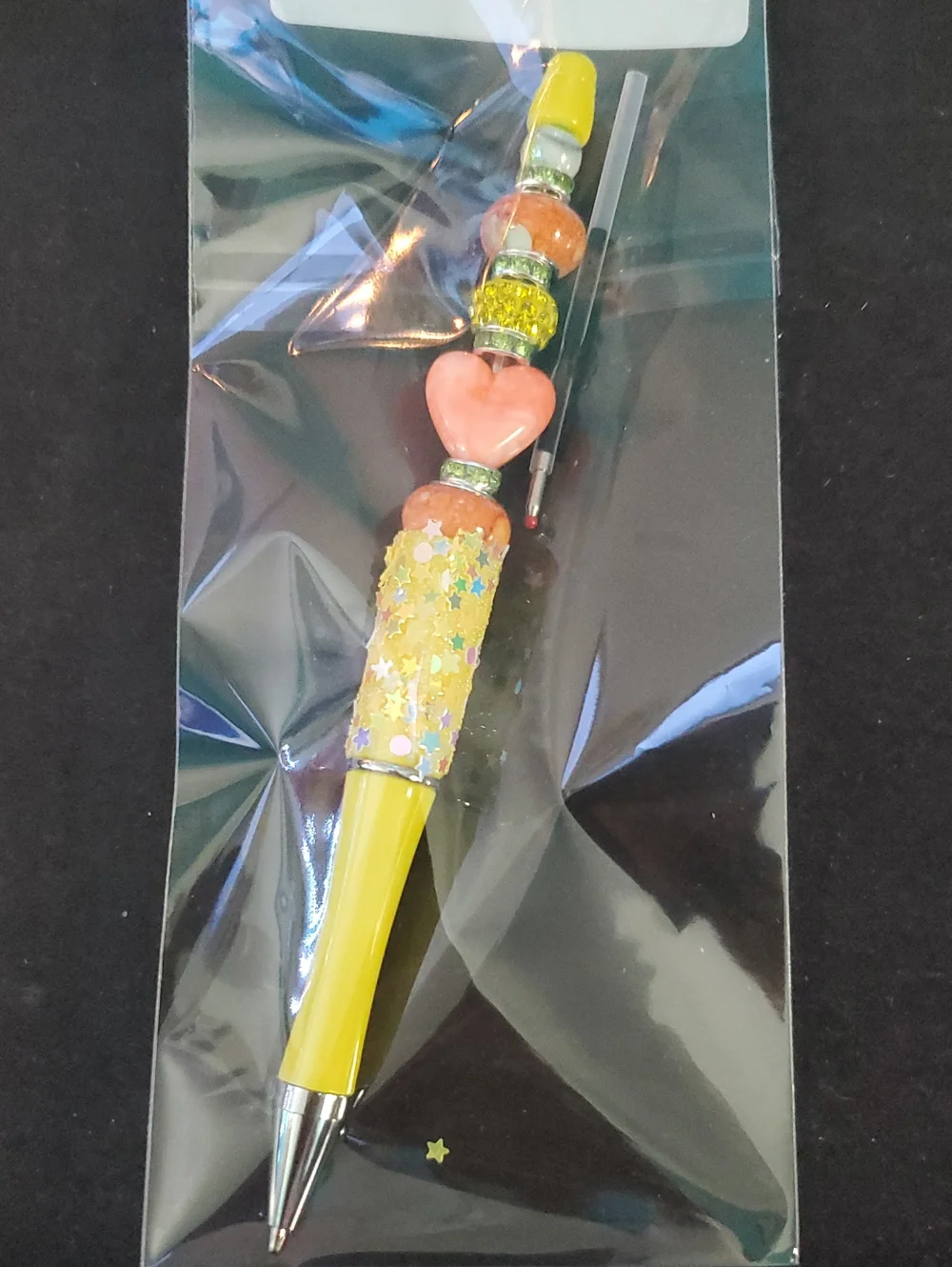 Yellow Beaded Heart Decorative Pen REASONABLE OFFER ACCEPTED